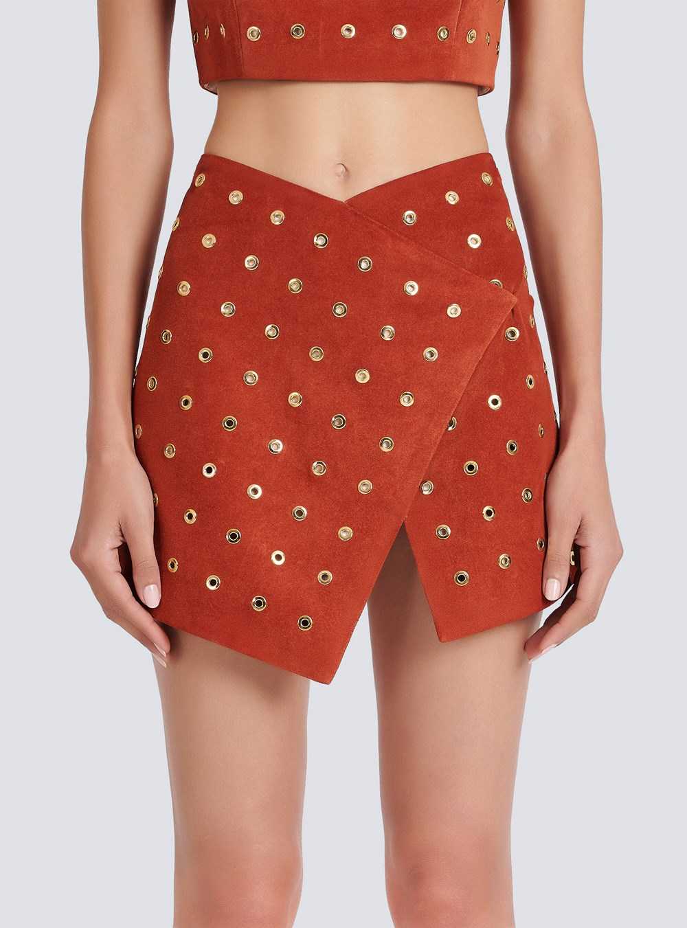 Balmain Balmain X Netflix -short Suede Skirt Brown | FUZSPYC-61