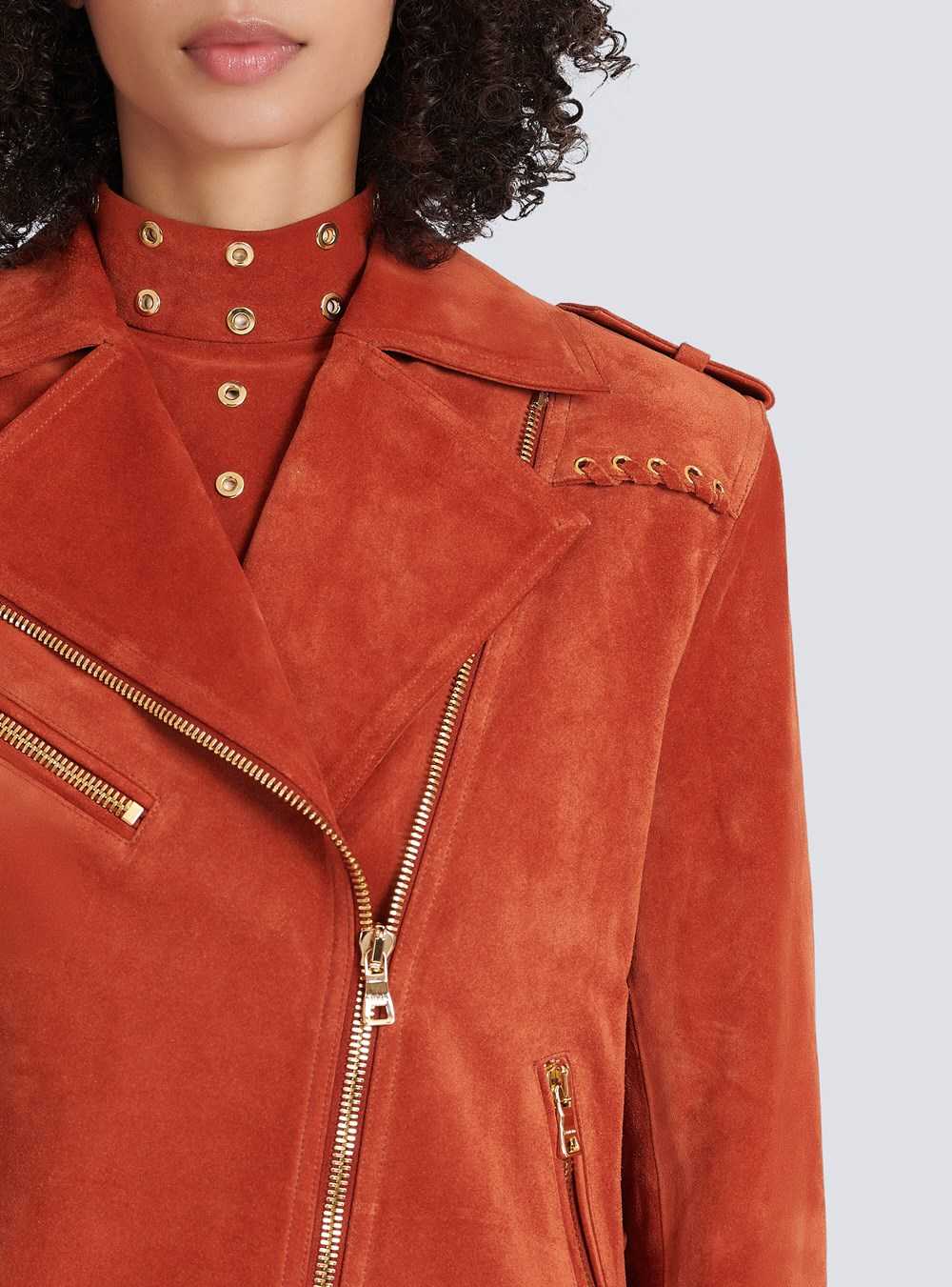 Balmain Balmain X Netflix -suede Biker Jacket Brown | MHFOGDI-53