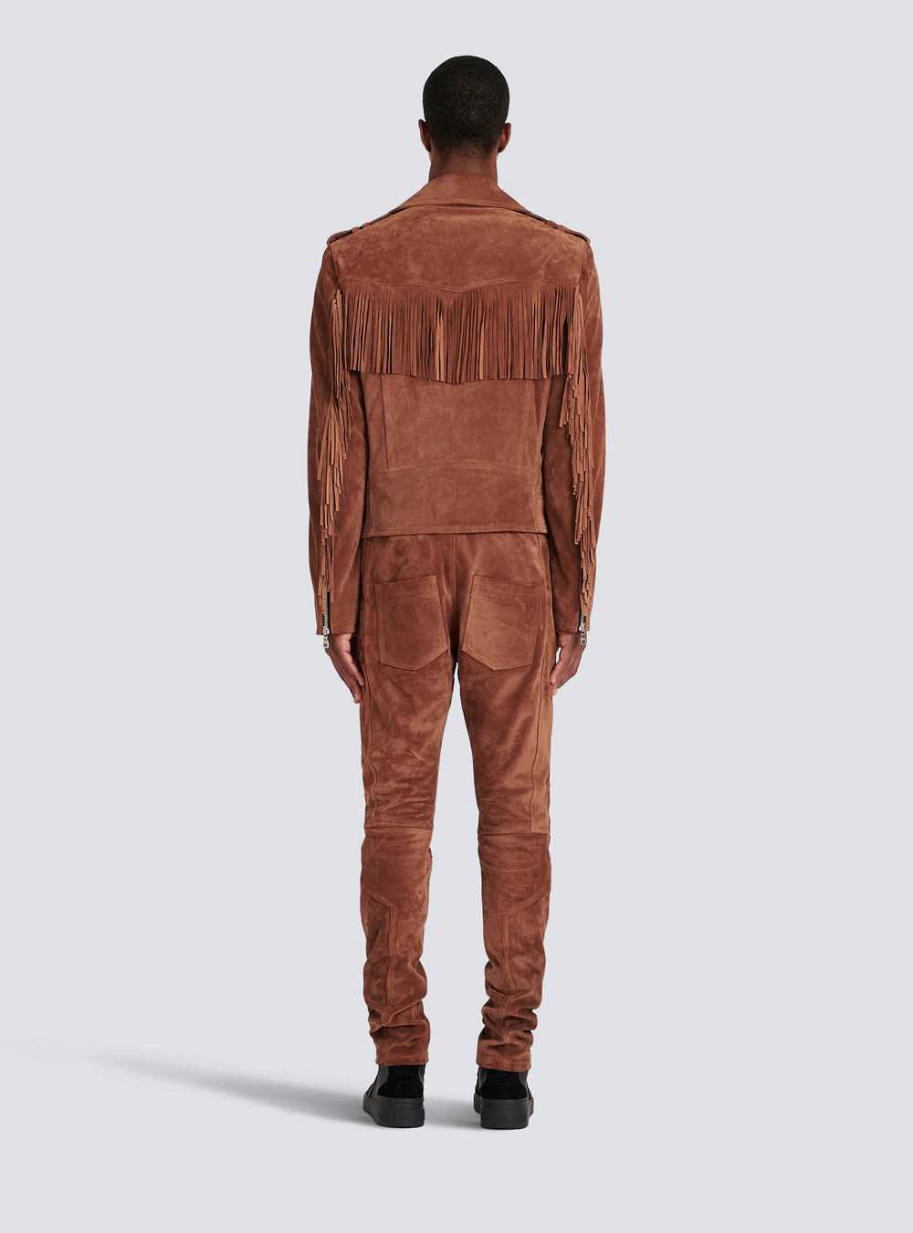 Balmain Balmain X Netflix -suede Biker Jacket Brown | SMLWFIC-76