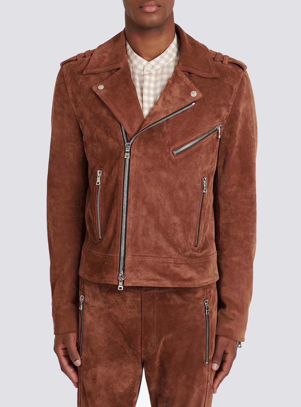 Balmain Balmain X Netflix -suede Biker Jacket Brown | SMLWFIC-76