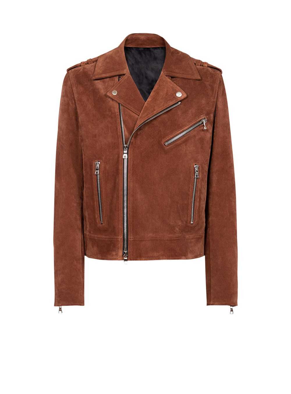 Balmain Balmain X Netflix -suede Biker Jacket Brown | SMLWFIC-76