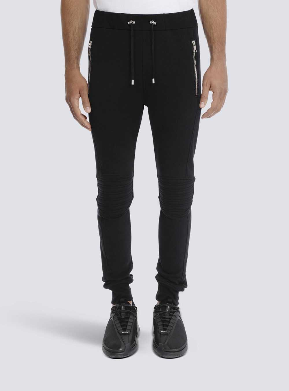 Balmain Black Cotton Sweatpants With Embossed Balmain Paris Logo Black | DIUKPFL-06