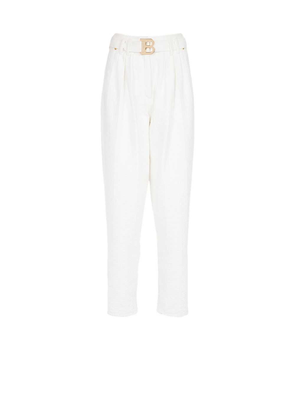 Balmain Boyfriend Cut Jeans With Balmain Buckle Monogram Print White | NIOHVTP-07