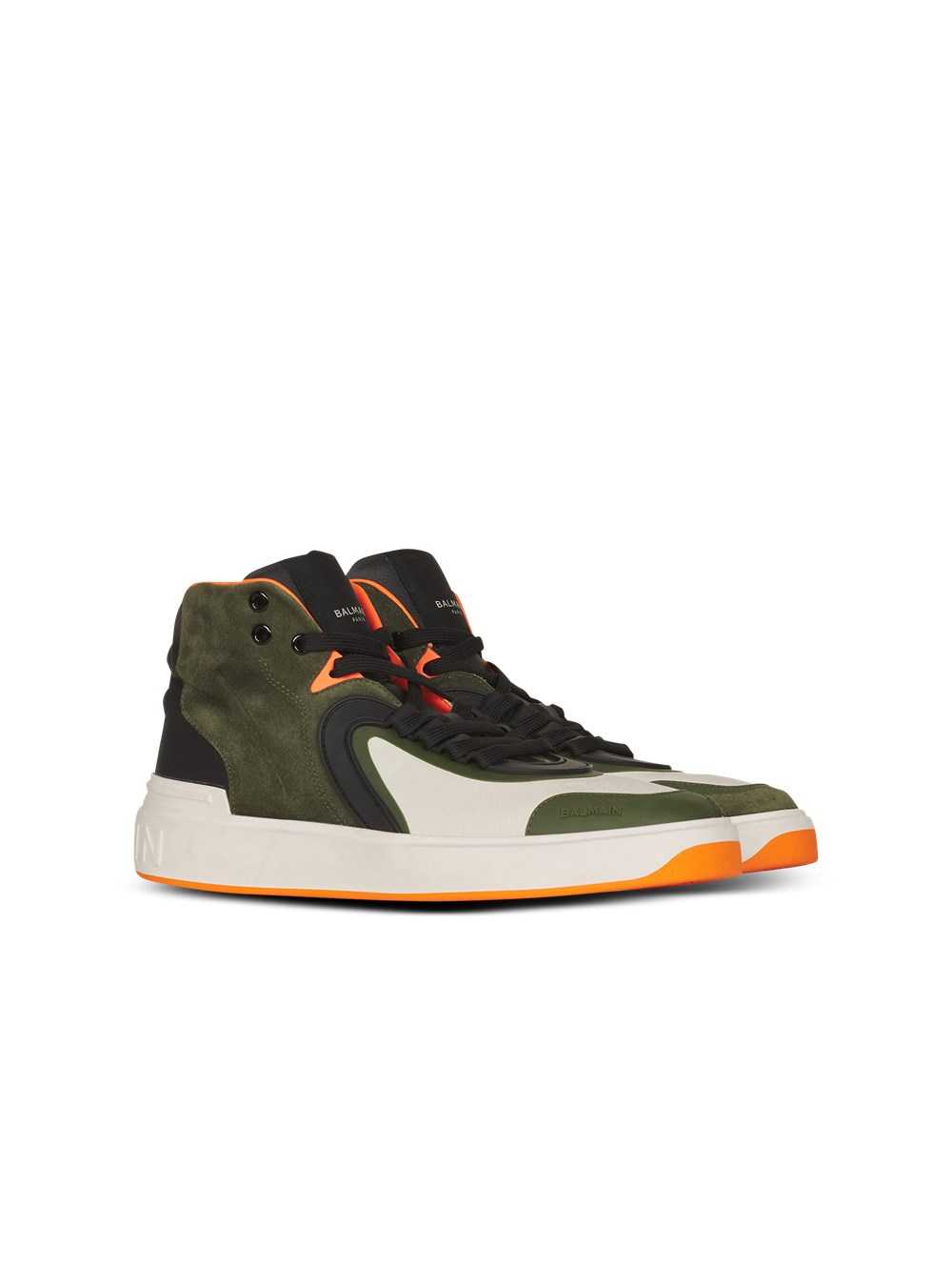 Balmain Calfskin And Suede B-skate High-top Sneakers Khaki | SUEJWZH-85