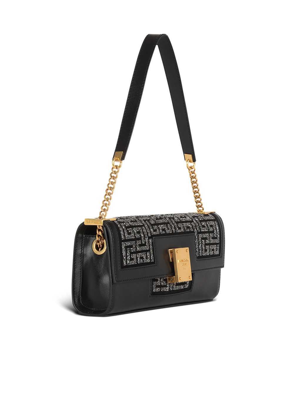 Balmain Calfskin Jacquard 1945 Clutch Bag With Swarovski Jewerly Black | IHDCLWE-75