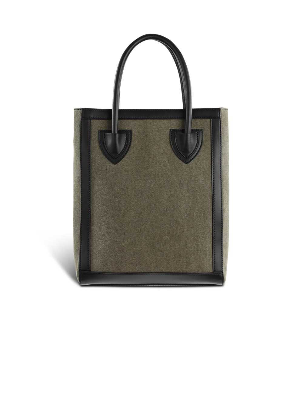 Balmain Canvas B-army 26 Bag With Leather Panels Khaki | XNGAJSD-94