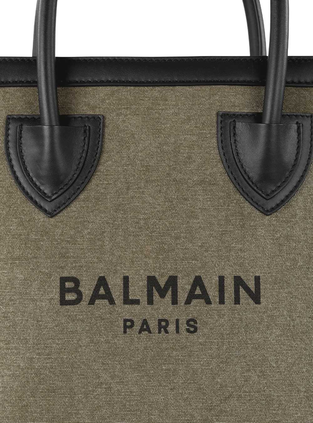 Balmain Canvas B-army 26 Bag With Leather Panels Khaki | XNGAJSD-94