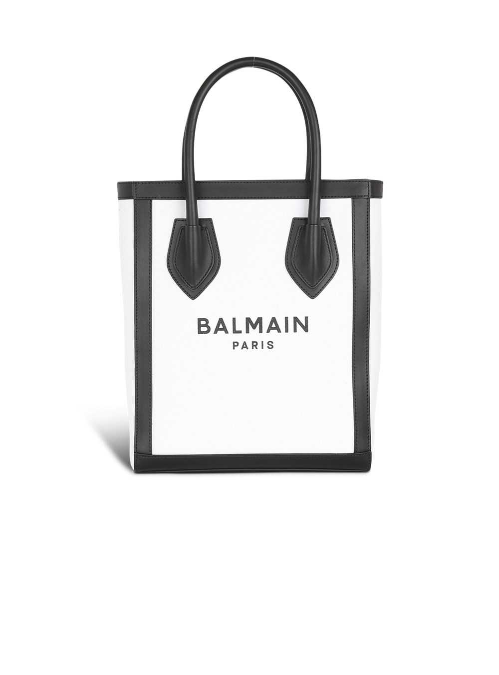 Balmain Canvas B-army 26 Bag With Leather Panels White | ZPVWNKE-01