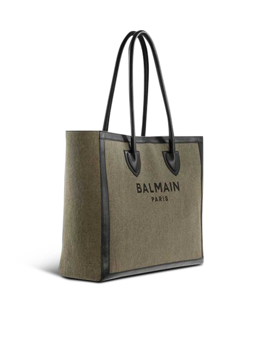 Balmain Canvas B-army 42 Tote With Leather Panels Khaki | YUEMXOA-83