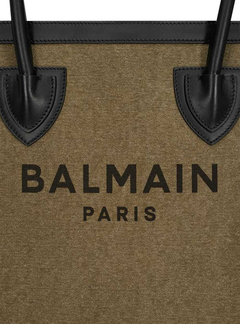 Balmain Canvas B-army 42 Tote With Leather Panels Khaki | YUEMXOA-83