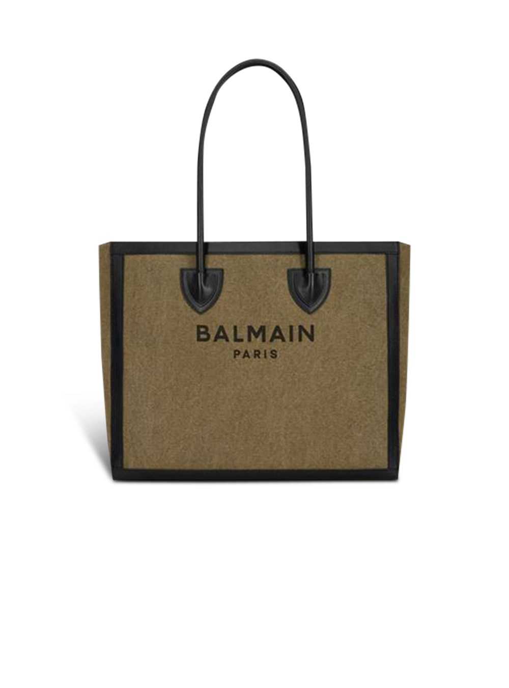 Balmain Canvas B-army 42 Tote With Leather Panels Khaki | YUEMXOA-83