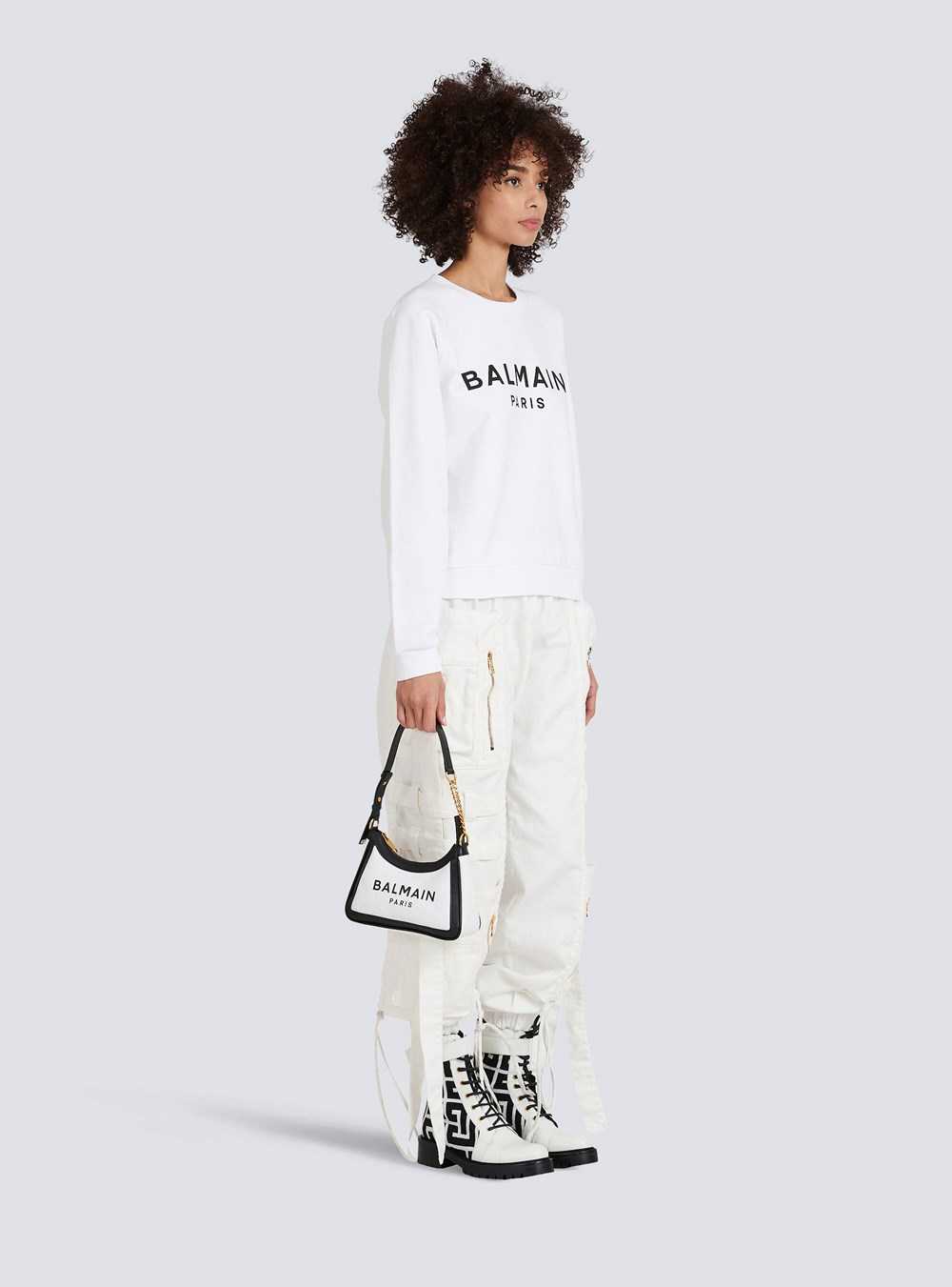 Balmain Canvas B-army Bag With Leather Panels White | EDAMXUJ-01