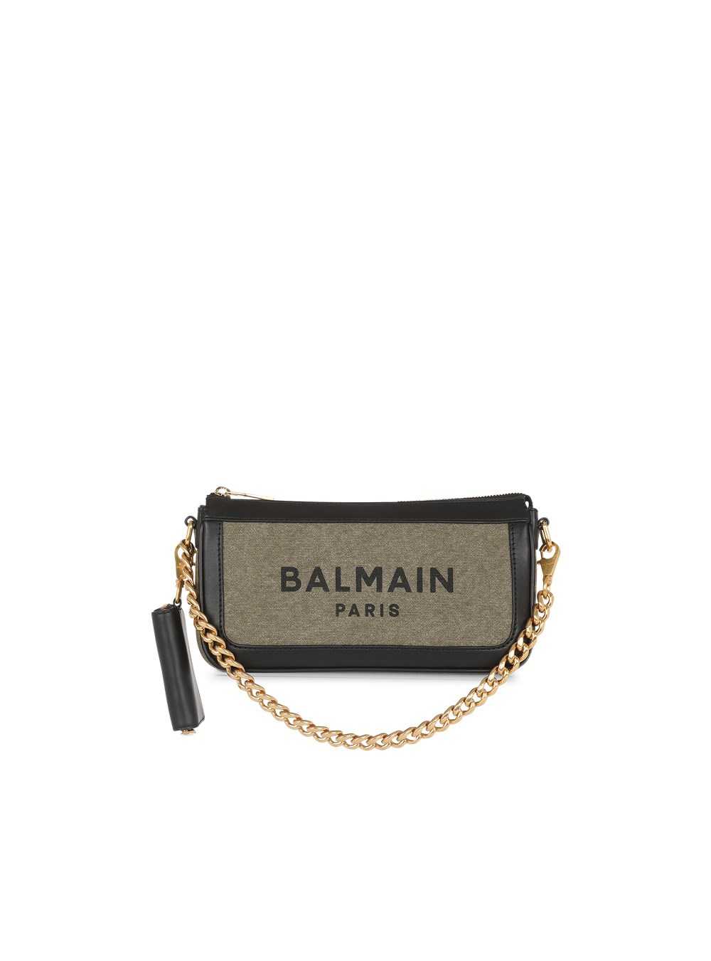 Balmain Canvas B-army Clutch Bag With Leather Panels Khaki | ZMBILUS-65