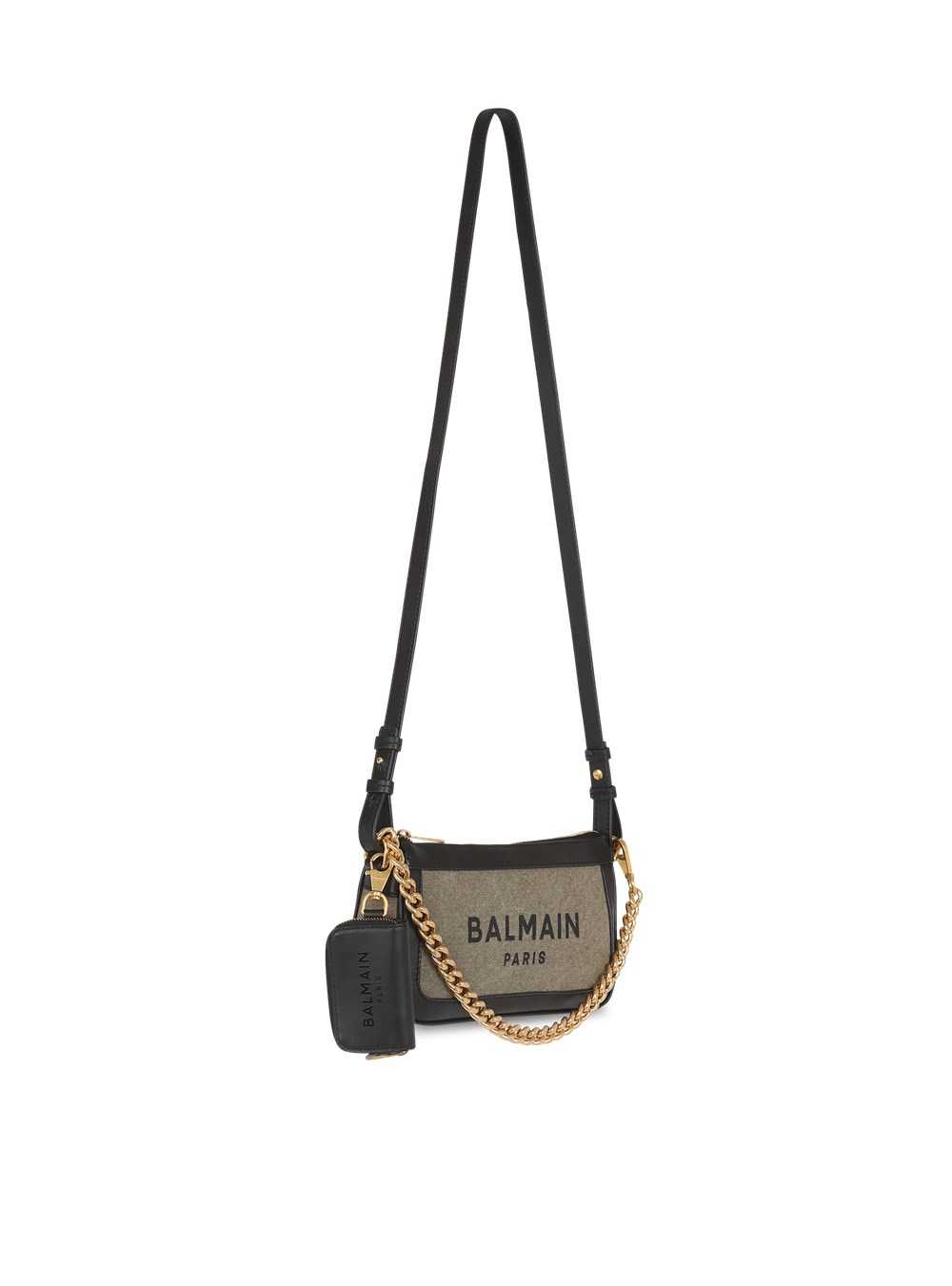 Balmain Canvas B-army Clutch Bag With Leather Panels Khaki | ZMBILUS-65