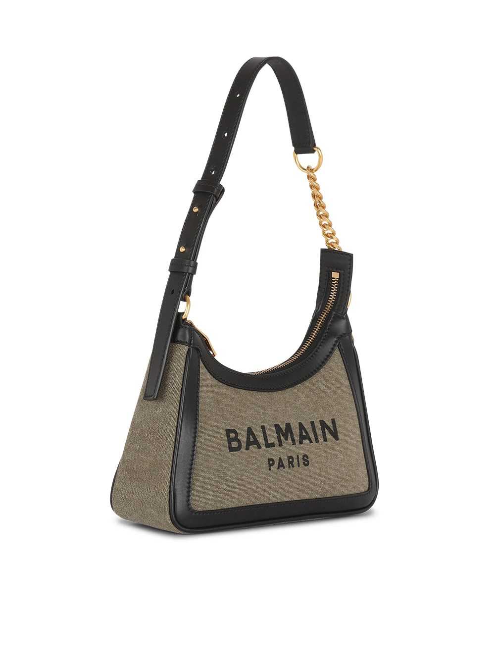 Balmain Canvas B-army Handbag With Leather Panels Khaki | LRCFSZY-24