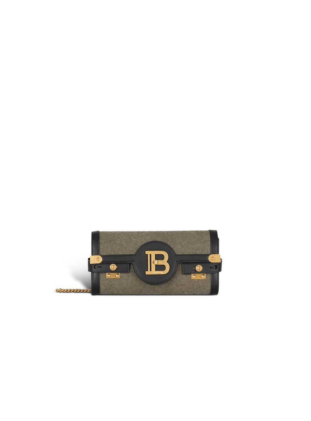 Balmain Canvas B-buzz 23 Clutch Bag With Leather Panels Khaki | AHULNRC-43