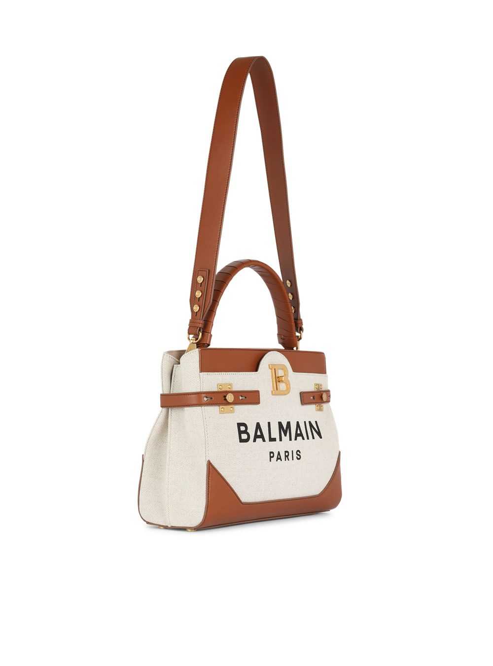 Balmain Canvas B-buzz Top Handle Bag With Leather Panel Beige | ZPRUKIT-19