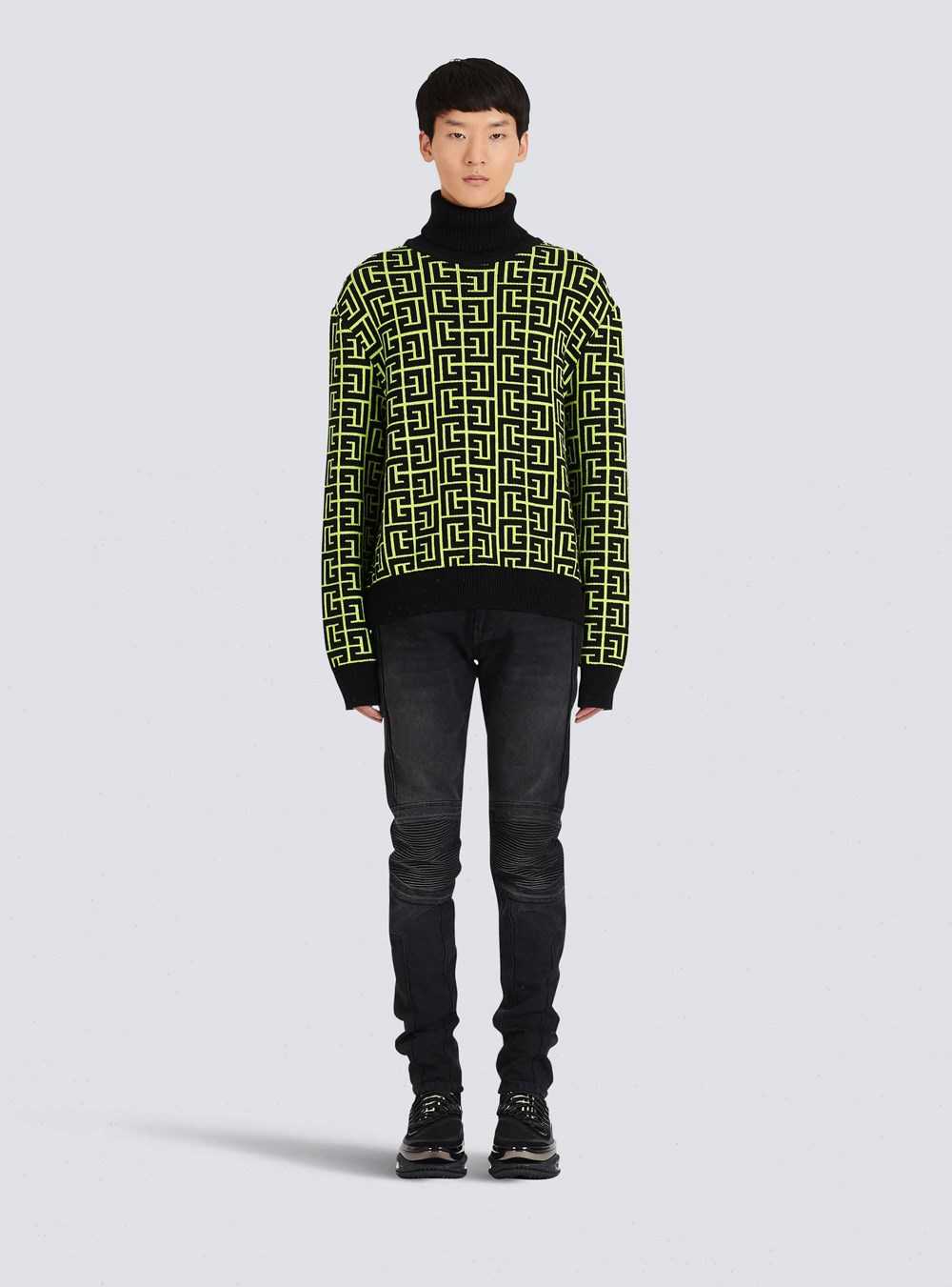 Balmain Capsule After Ski - Balmain Monogram Merino Wool Turtleneck Sweater Yellow | PIQELUT-86