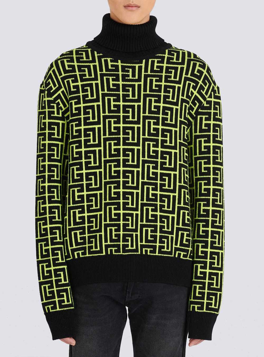 Balmain Capsule After Ski - Balmain Monogram Merino Wool Turtleneck Sweater Yellow | PIQELUT-86