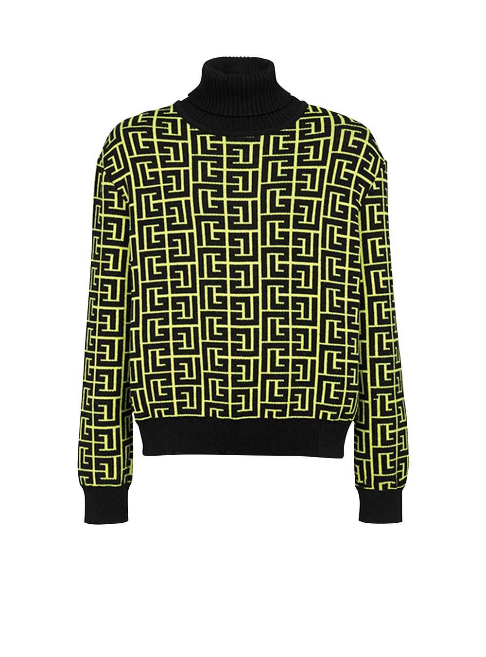 Balmain Capsule After Ski - Balmain Monogram Merino Wool Turtleneck Sweater Yellow | PIQELUT-86