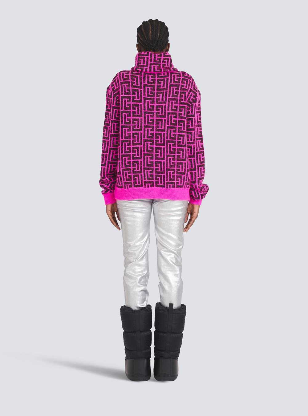 Balmain Capsule After Ski - Balmain-monogrammed Wool Turtleneck Sweater Pink | RYNMWFQ-27