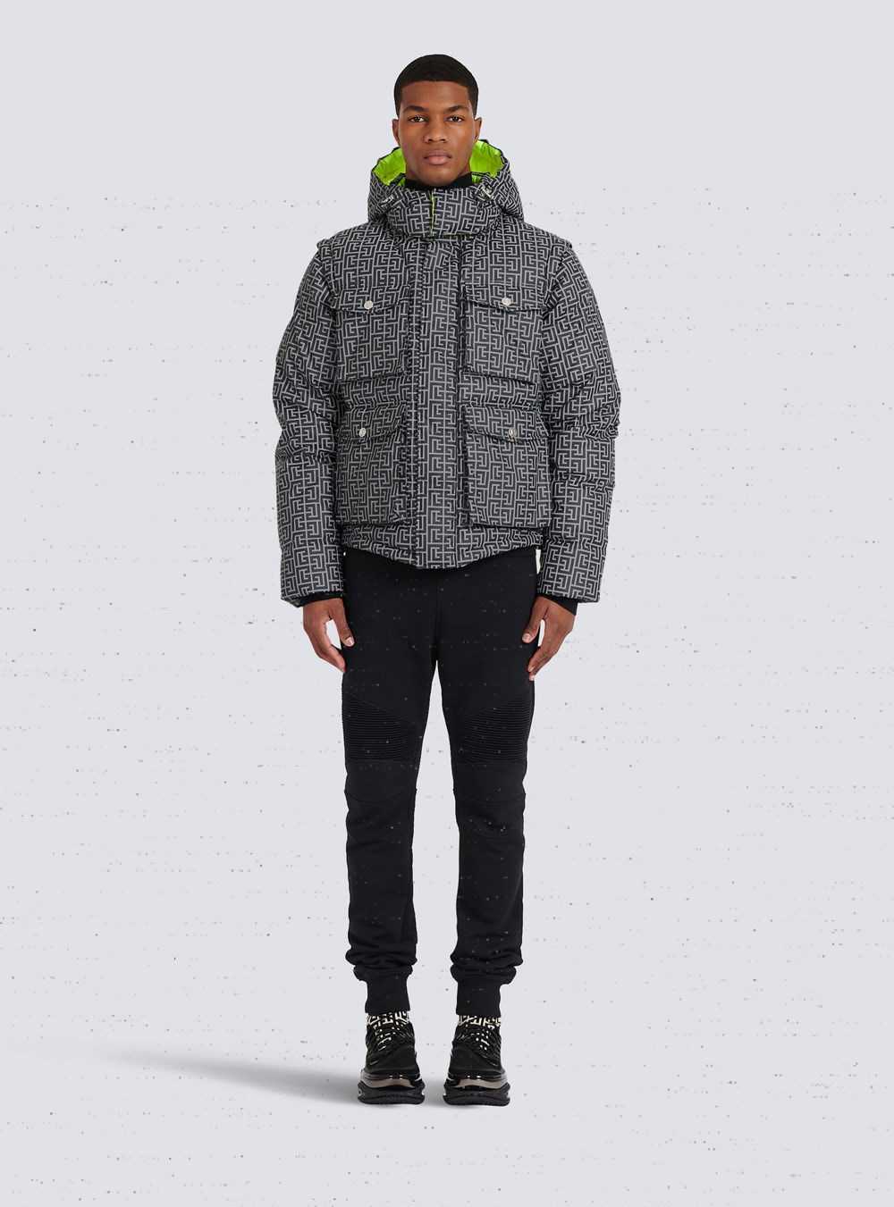 Balmain Capsule After Ski -reflective Quilted Coat With Balmain Monogram Grey | YHZEBMP-02