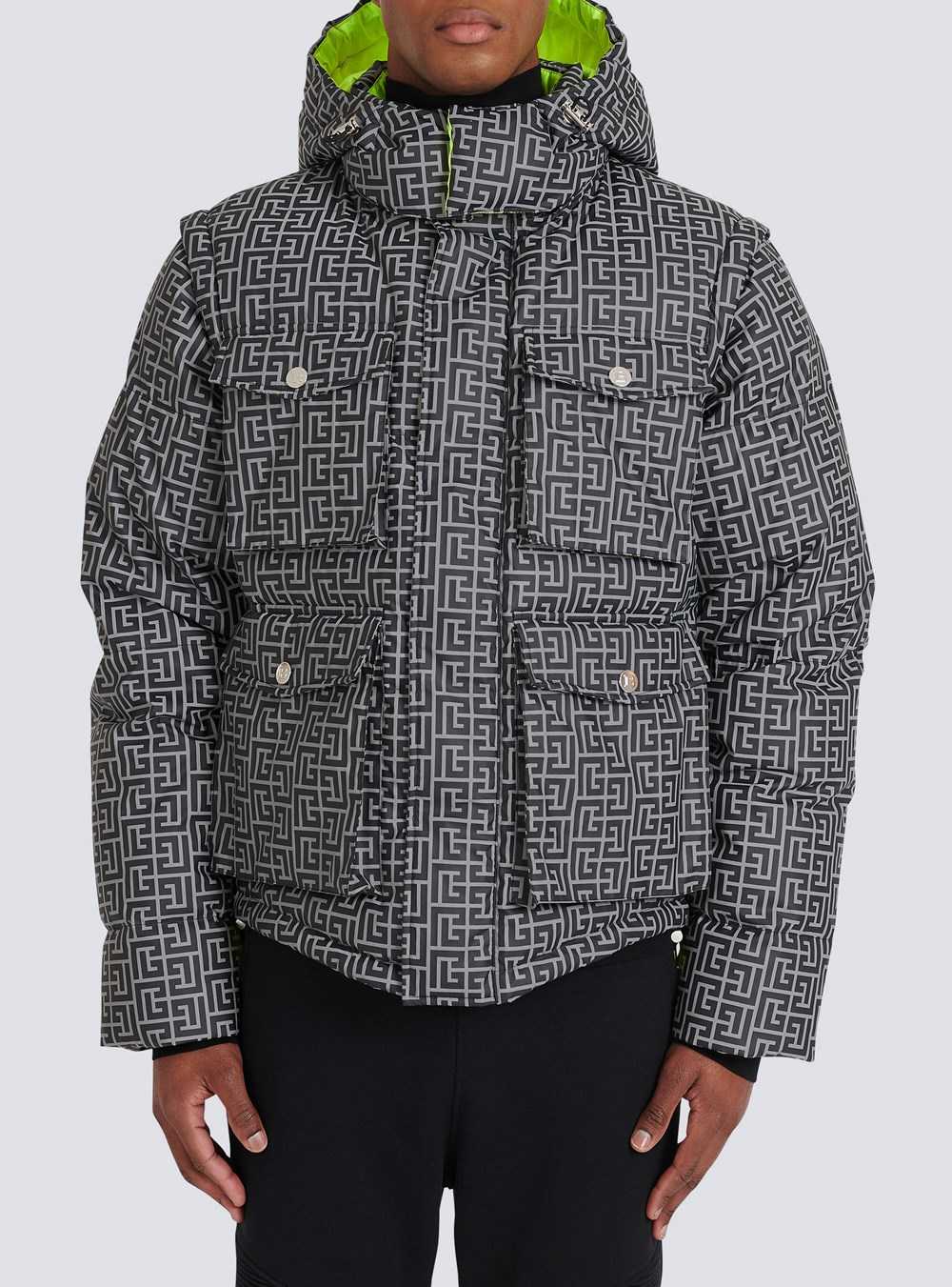 Balmain Capsule After Ski -reflective Quilted Coat With Balmain Monogram Grey | YHZEBMP-02