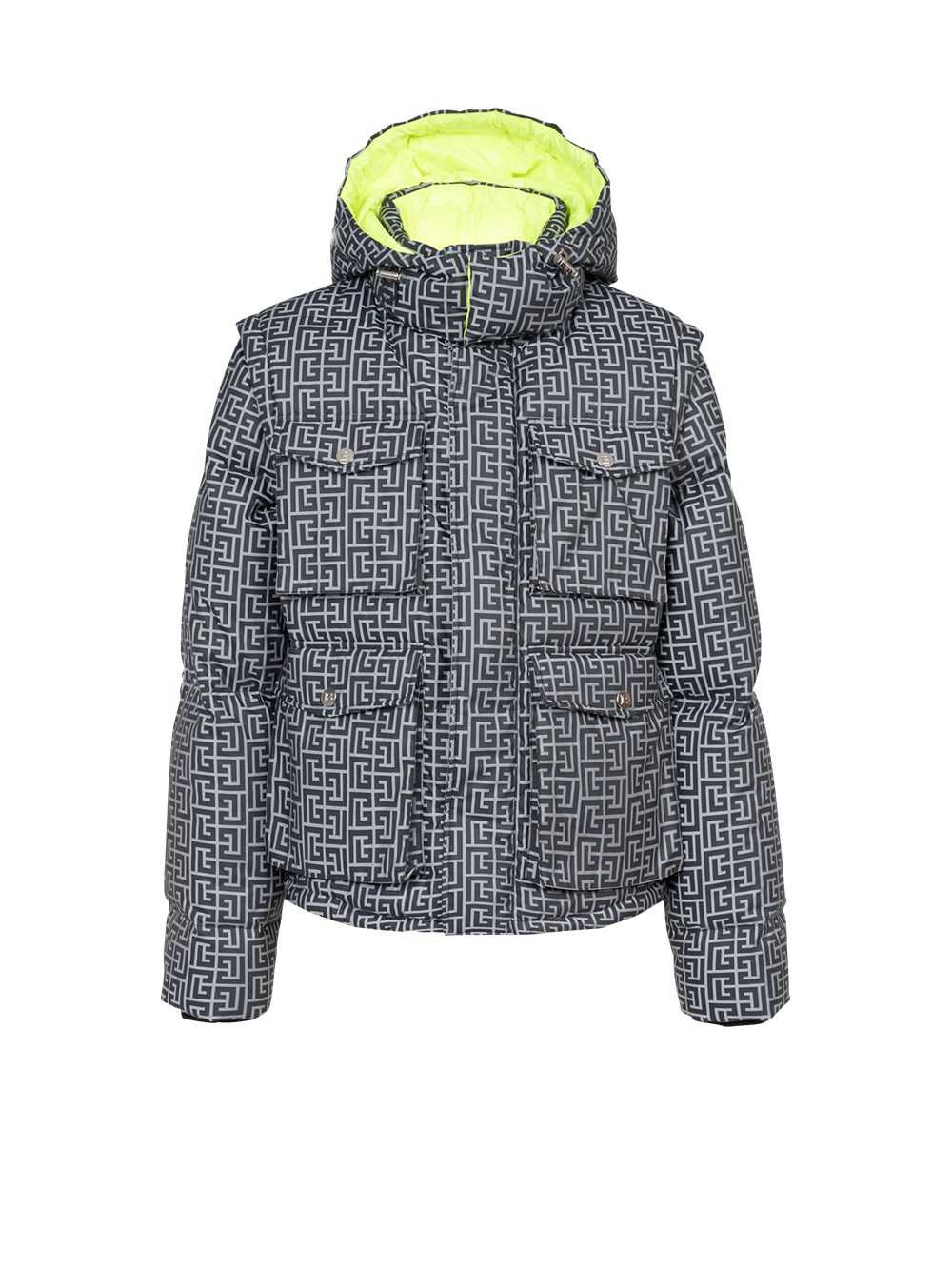 Balmain Capsule After Ski -reflective Quilted Coat With Balmain Monogram Grey | YHZEBMP-02