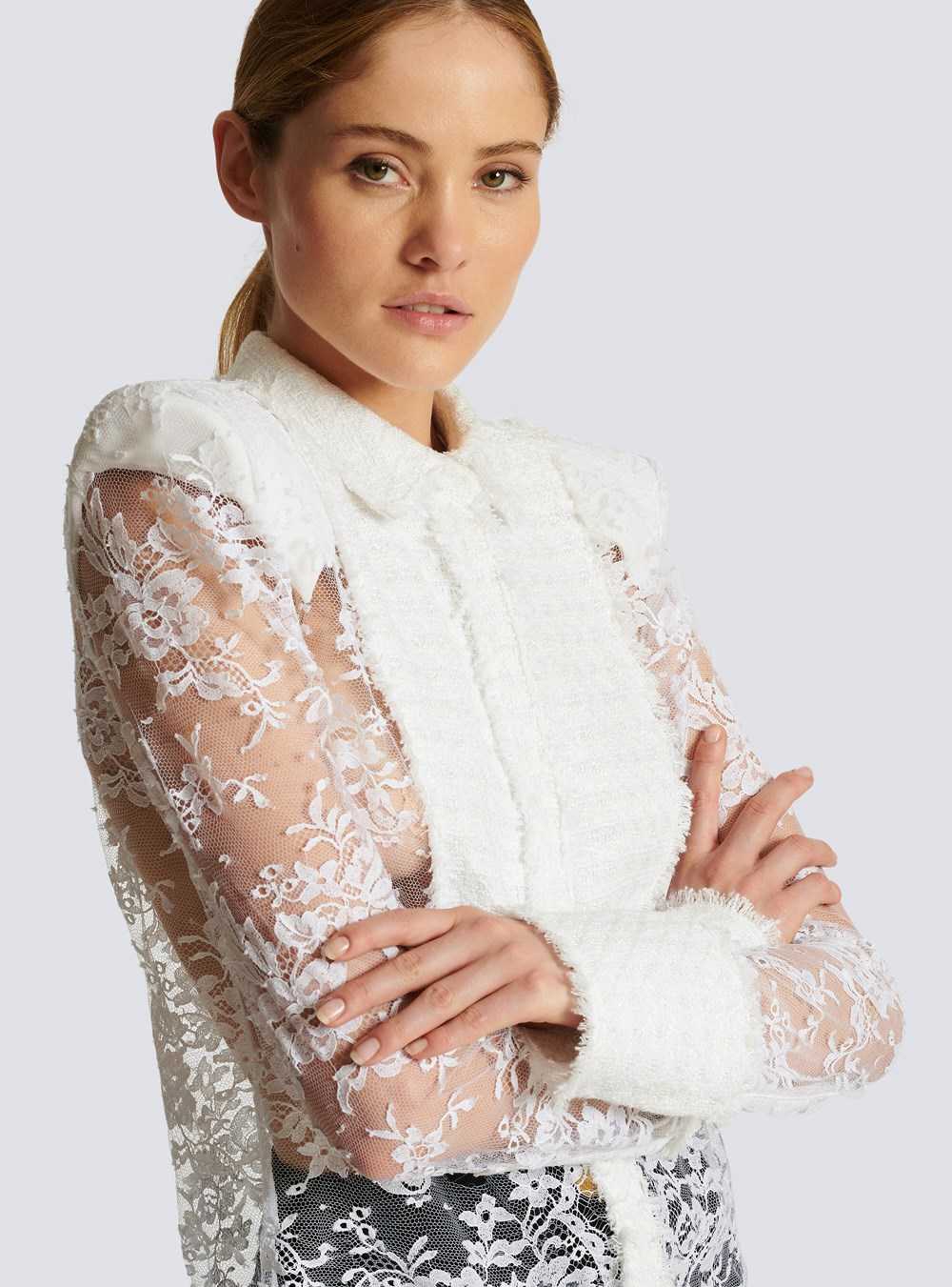 Balmain Cotton And Lace Top White | XCAMKVB-45