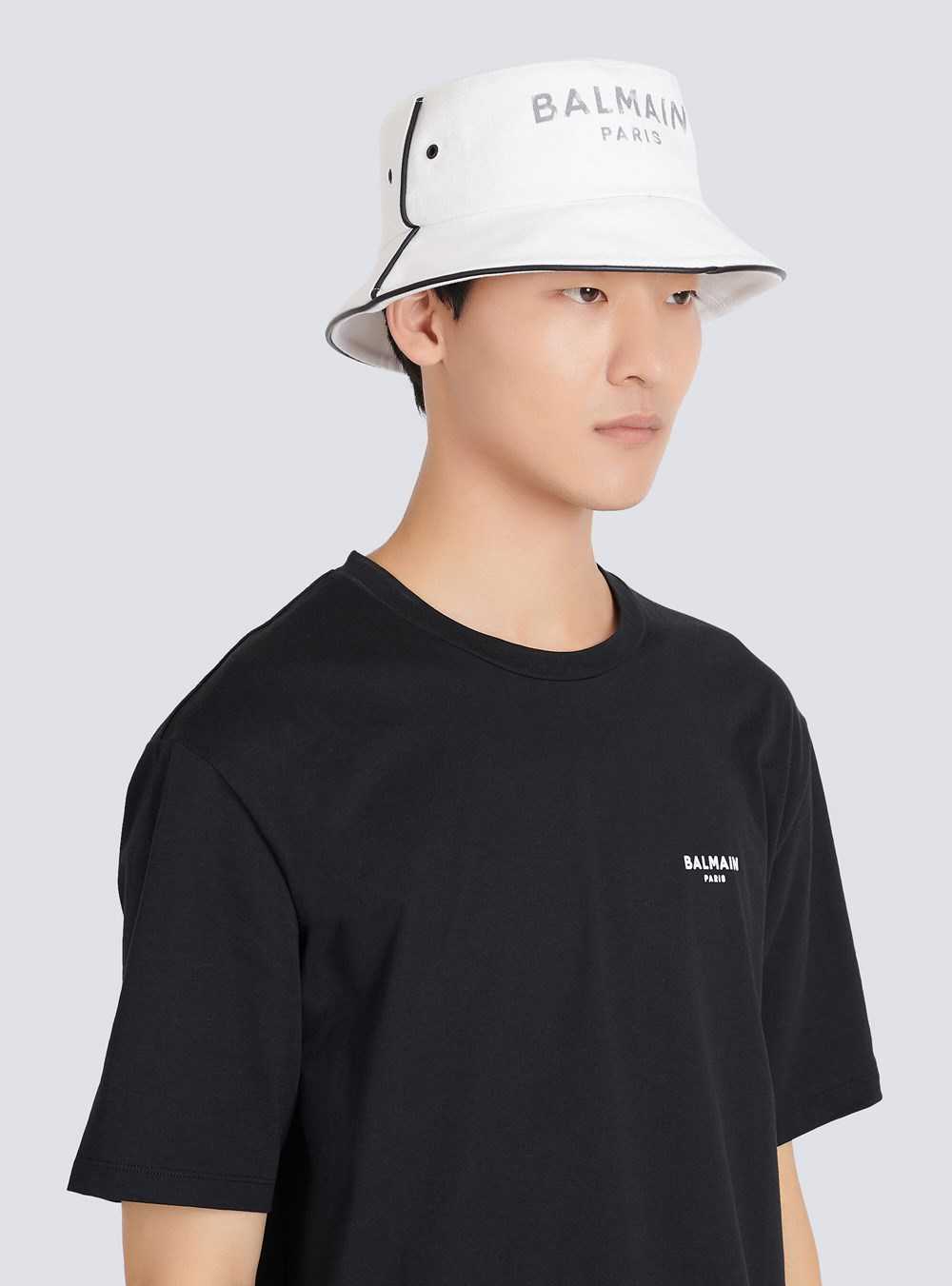 Balmain Cotton And Leather B-army Bucket Hat With Balmain Logo White | IYEQHDU-64