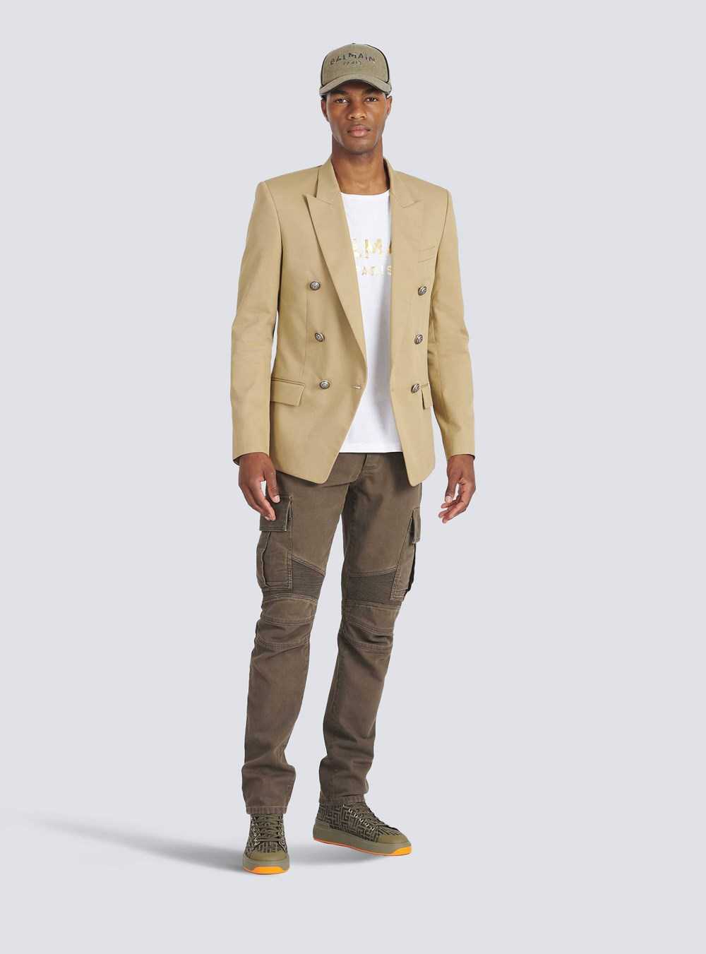 Balmain Cotton Blazer With Double-breasted Silver-tone Buttoned Fastening Beige | BDVFKTH-56