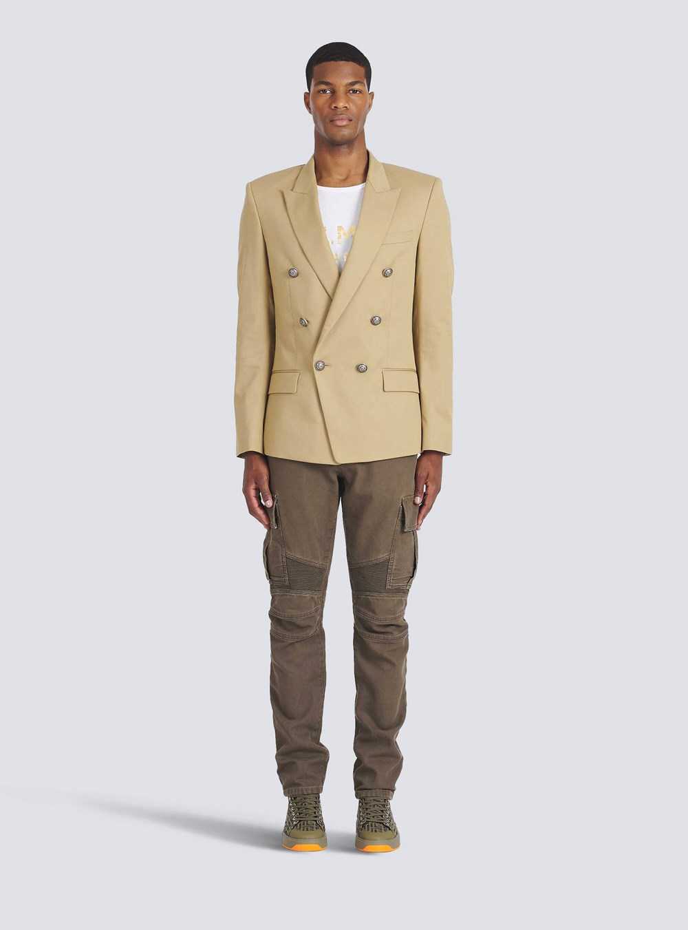 Balmain Cotton Blazer With Double-breasted Silver-tone Buttoned Fastening Beige | BDVFKTH-56