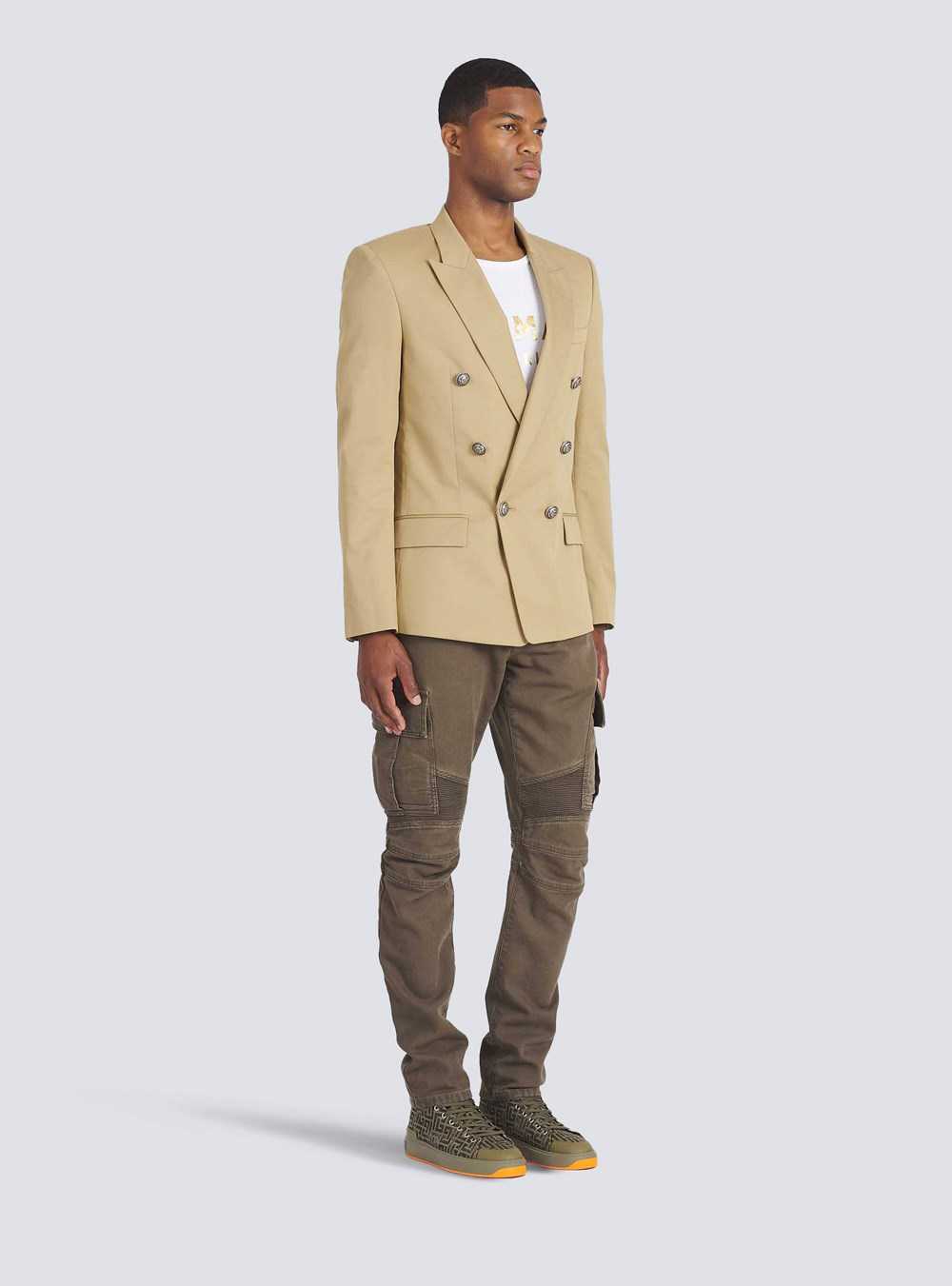 Balmain Cotton Blazer With Double-breasted Silver-tone Buttoned Fastening Beige | BDVFKTH-56