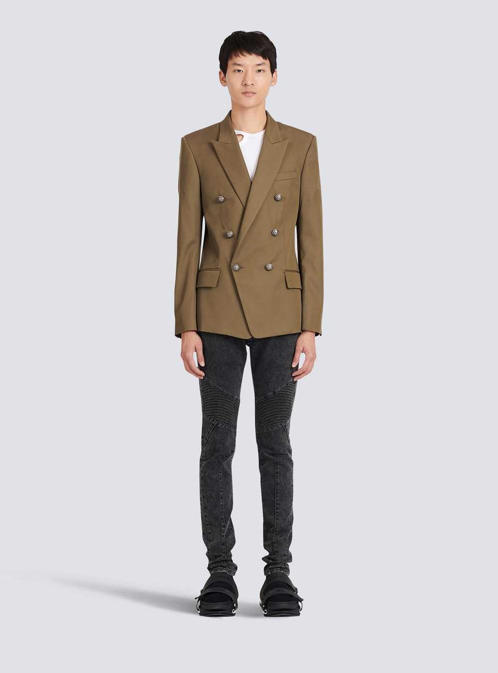 Balmain Cotton Blazer With Double-breasted Silver-tone Buttoned Fastening Khaki | OWTDVXQ-53