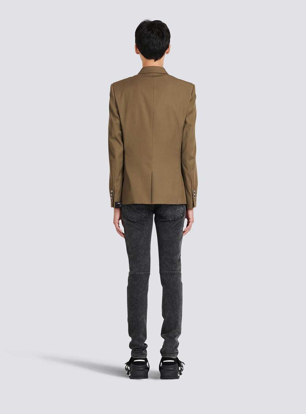 Balmain Cotton Blazer With Double-breasted Silver-tone Buttoned Fastening Khaki | OWTDVXQ-53