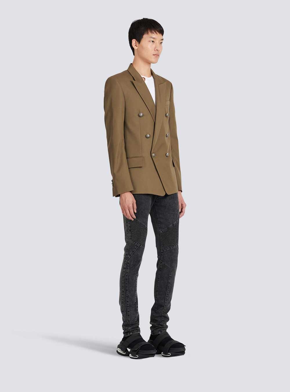 Balmain Cotton Blazer With Double-breasted Silver-tone Buttoned Fastening Khaki | OWTDVXQ-53