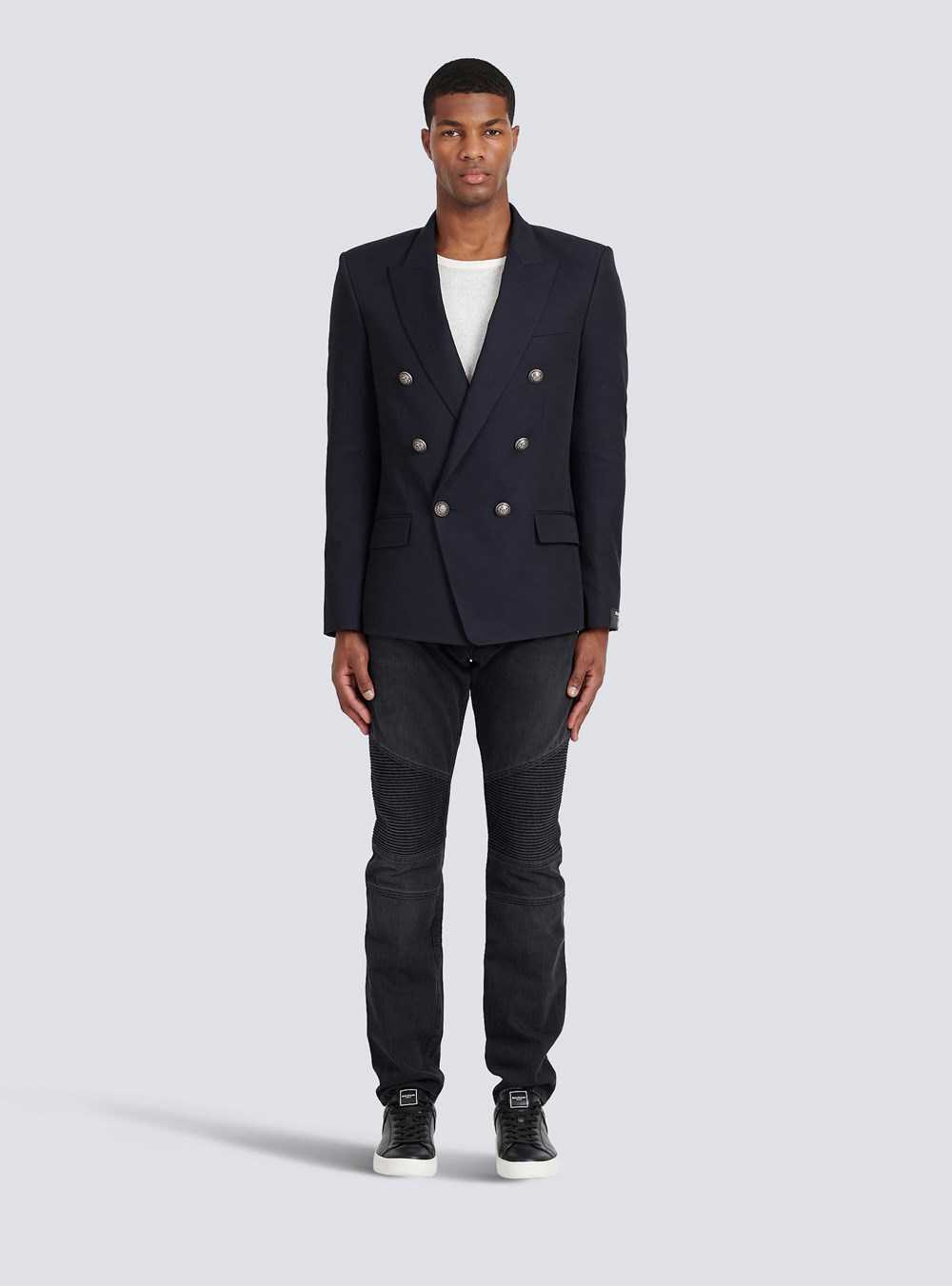 Balmain Cotton Blazer With Double-breasted Silver-tone Buttoned Fastening Navy | QBVYLWI-08