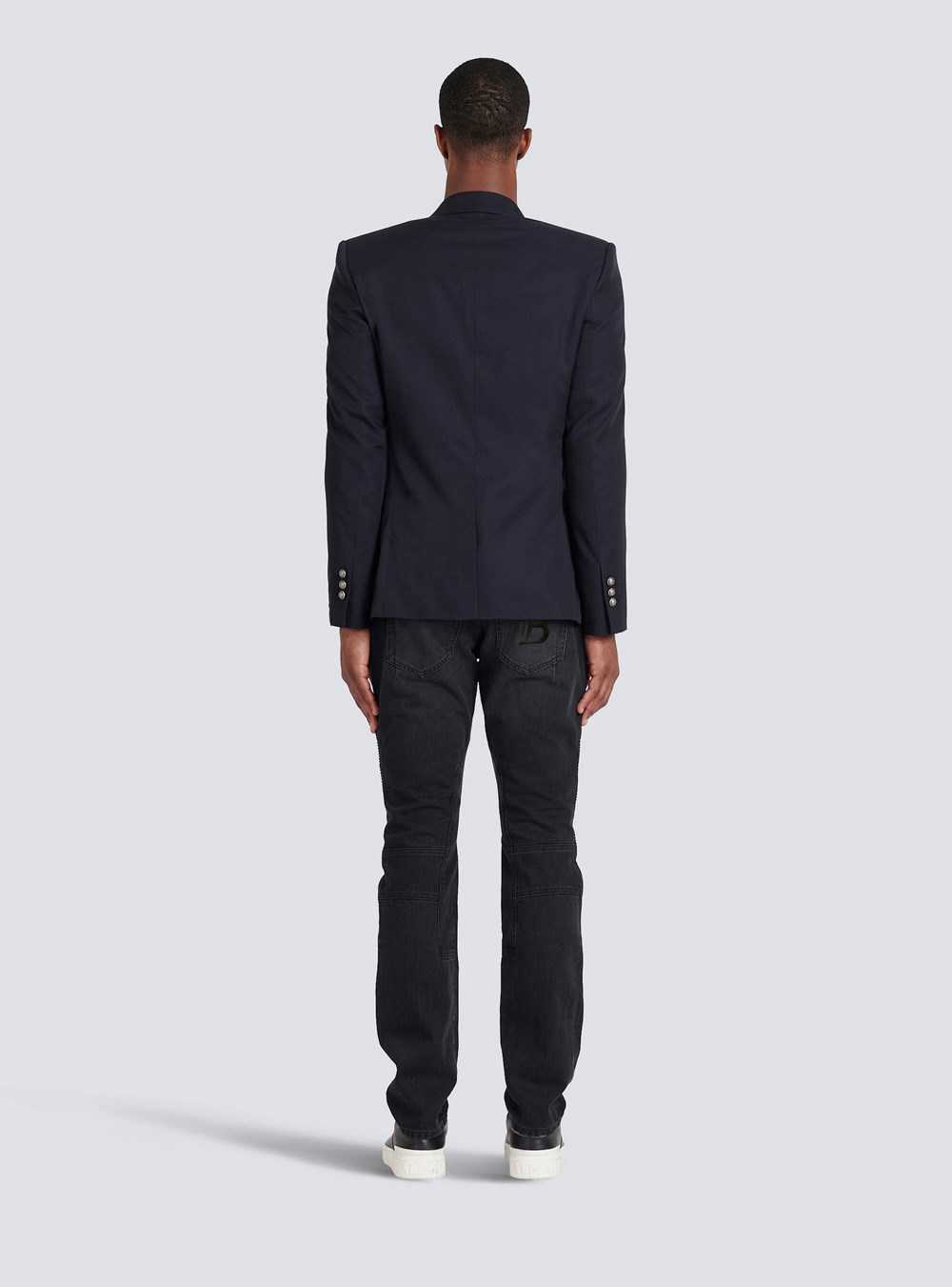 Balmain Cotton Blazer With Double-breasted Silver-tone Buttoned Fastening Navy | QBVYLWI-08