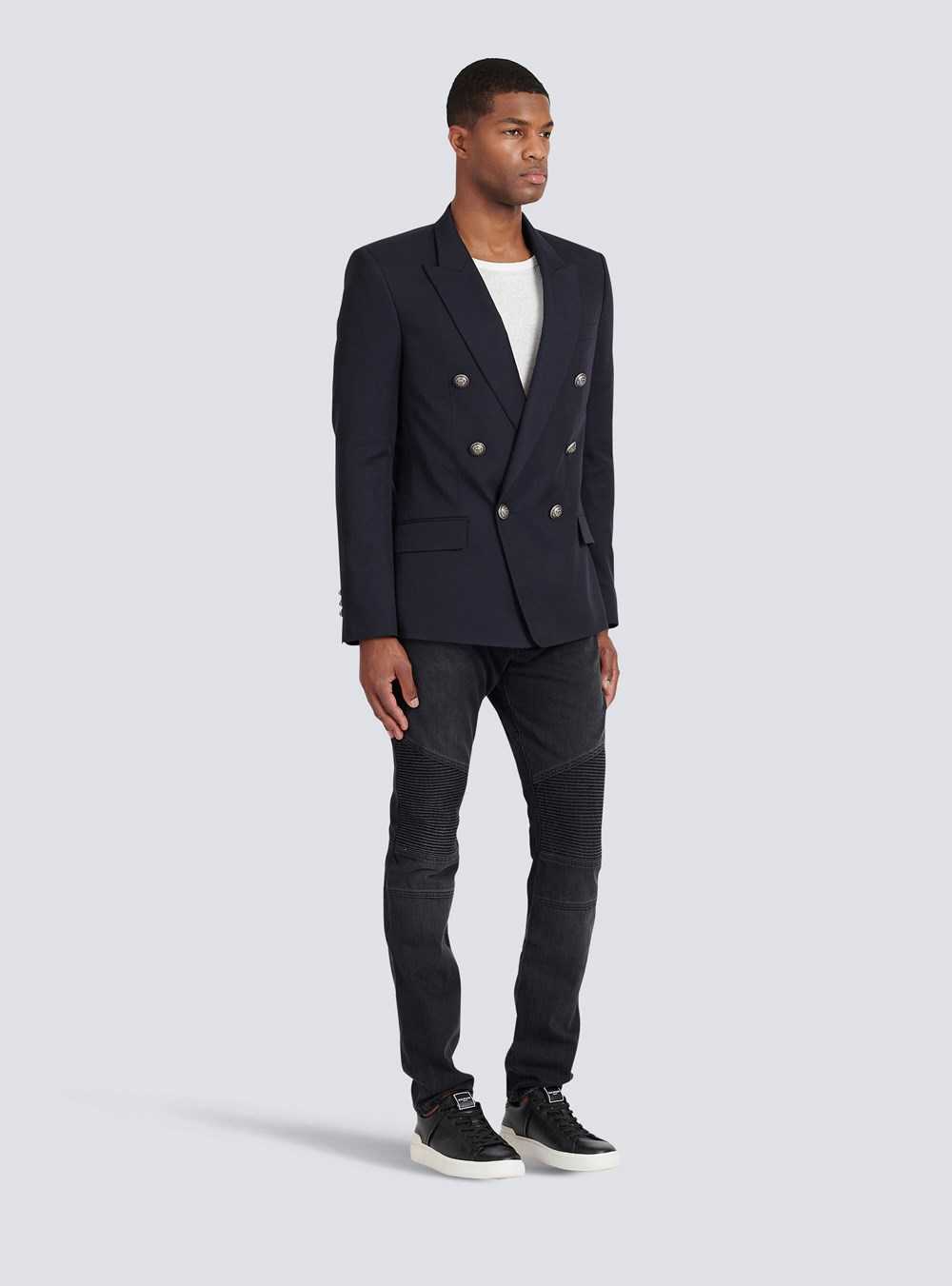 Balmain Cotton Blazer With Double-breasted Silver-tone Buttoned Fastening Navy | QBVYLWI-08