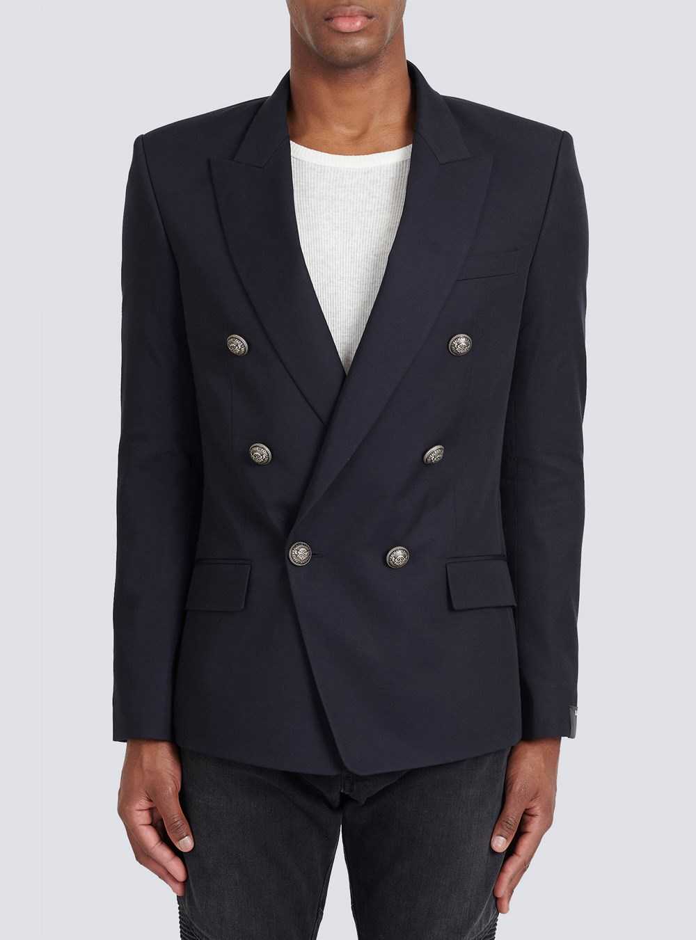 Balmain Cotton Blazer With Double-breasted Silver-tone Buttoned Fastening Navy | QBVYLWI-08