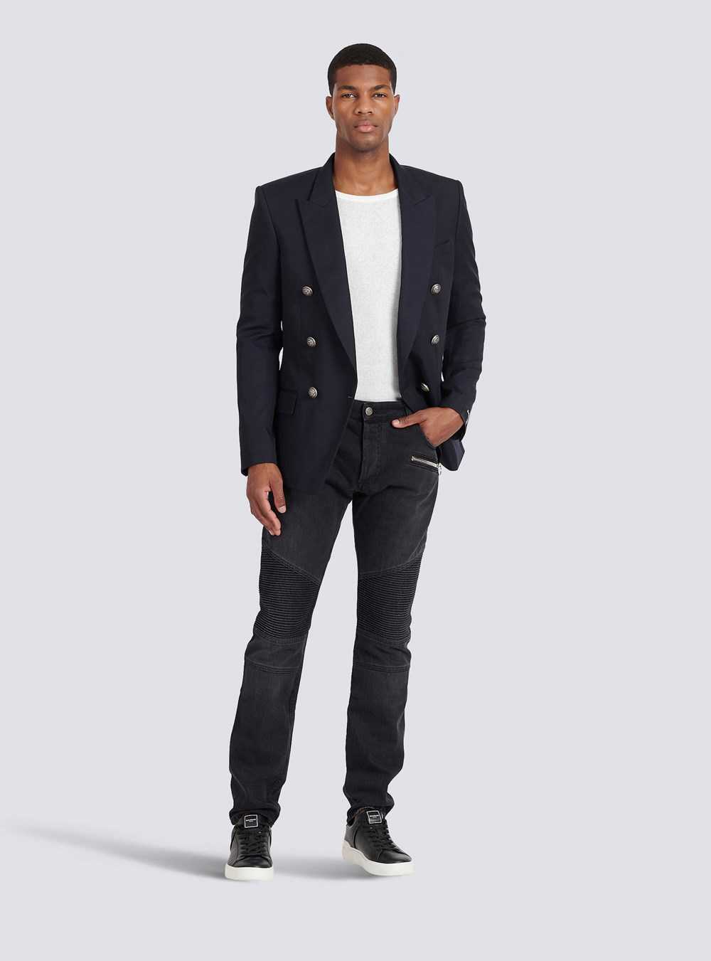 Balmain Cotton Blazer With Double-breasted Silver-tone Buttoned Fastening Navy | QBVYLWI-08