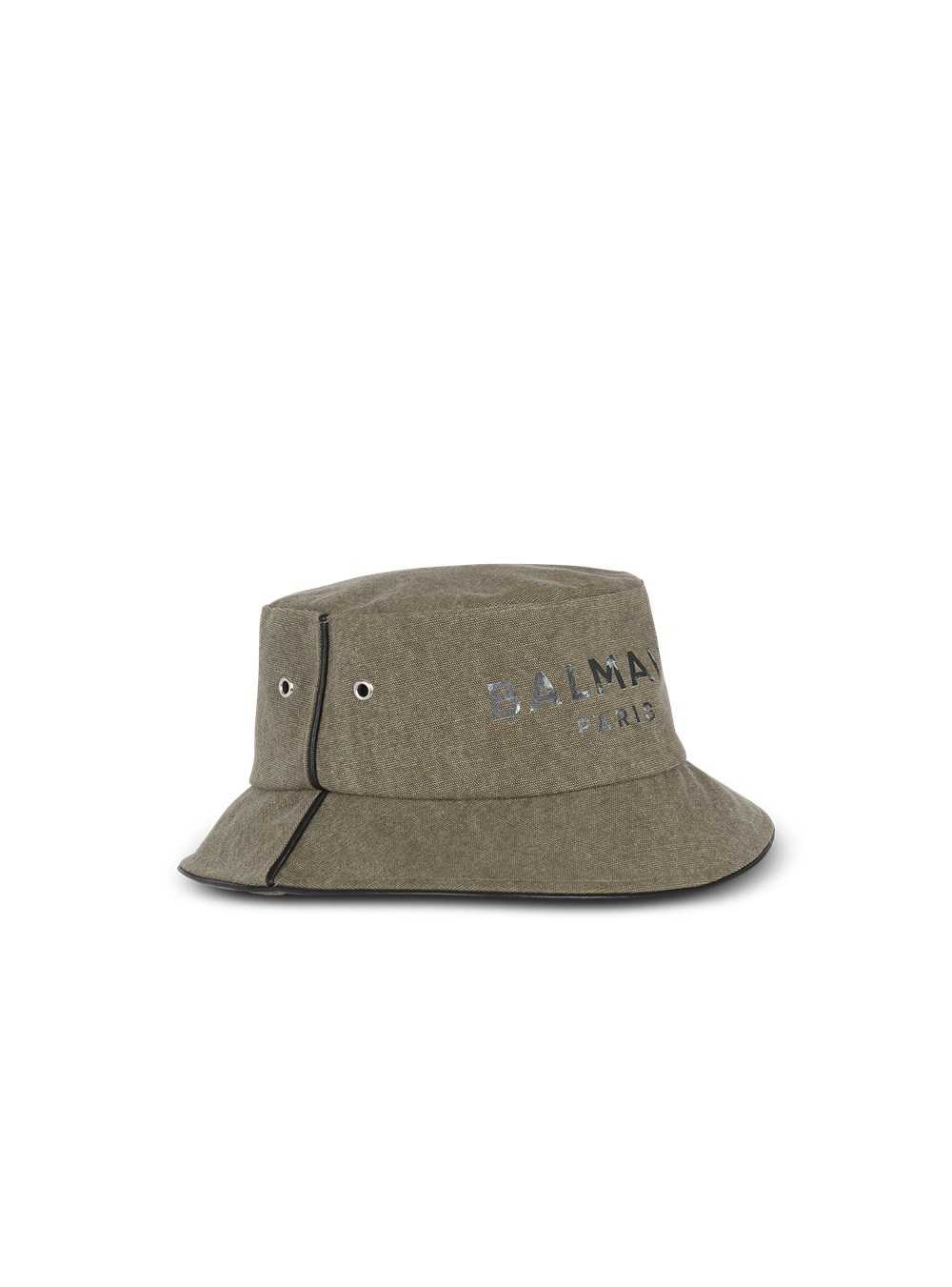 Balmain Cotton Canvas Bucket Hat With Balmain Paris Logo Khaki | BGOFENS-91