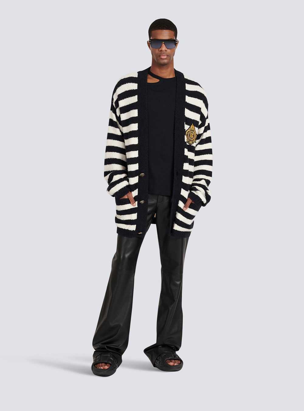 Balmain Cotton Cardigan With Strippes And Balmain Badge Black | WYSJVHO-98