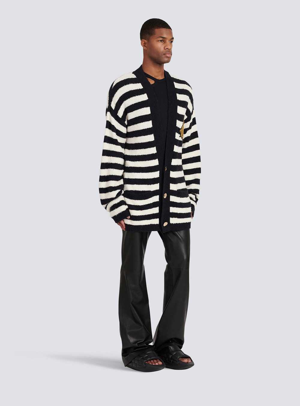 Balmain Cotton Cardigan With Strippes And Balmain Badge Black | WYSJVHO-98