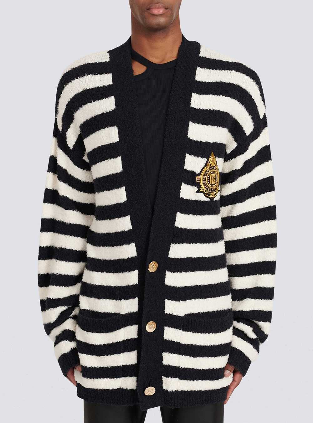 Balmain Cotton Cardigan With Strippes And Balmain Badge Black | WYSJVHO-98