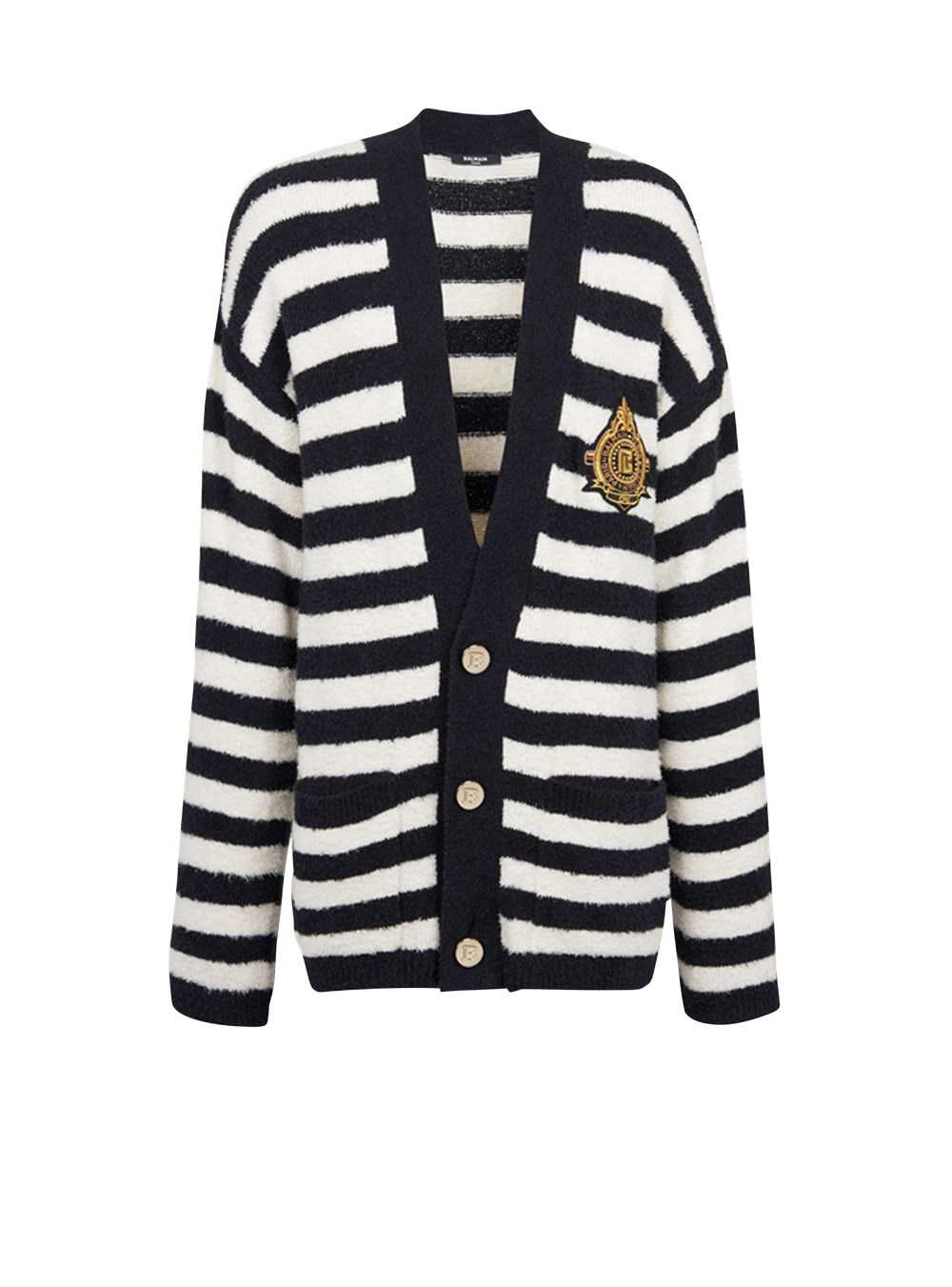 Balmain Cotton Cardigan With Strippes And Balmain Badge Black | WYSJVHO-98