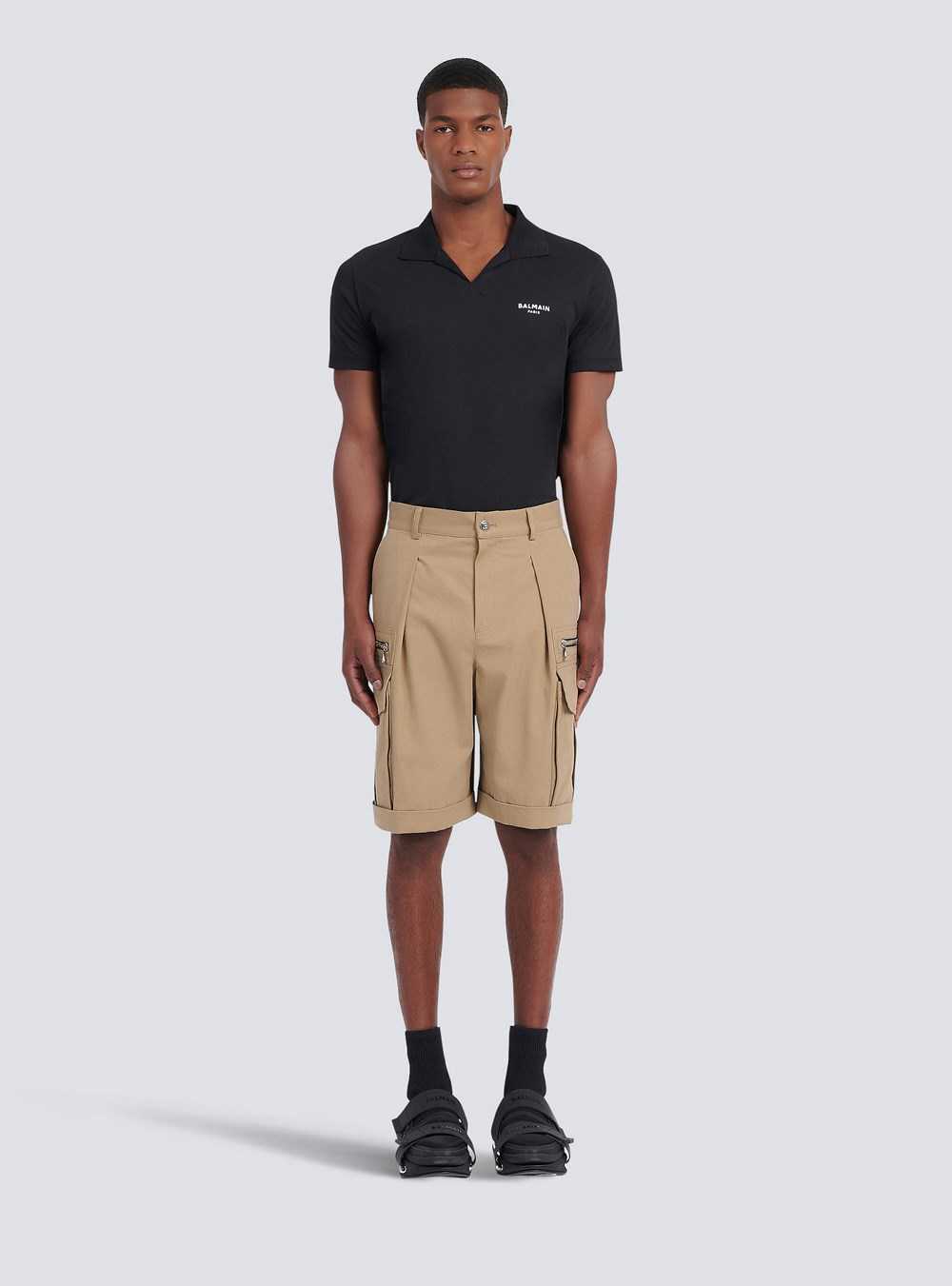 Balmain Cotton Cargo Bermuda Beige | QBIUXAS-91