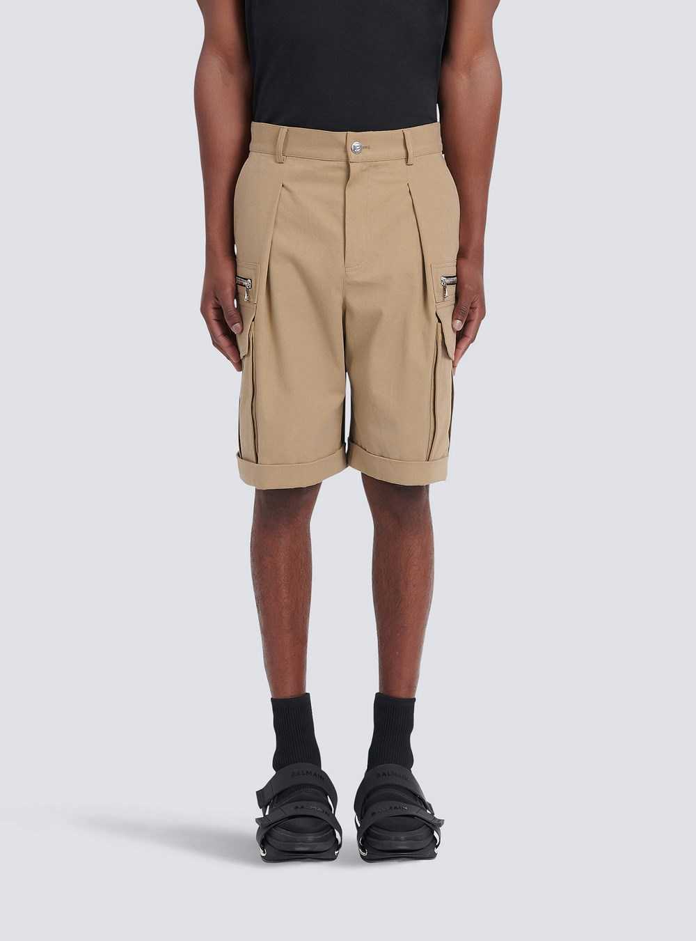 Balmain Cotton Cargo Bermuda Beige | QBIUXAS-91