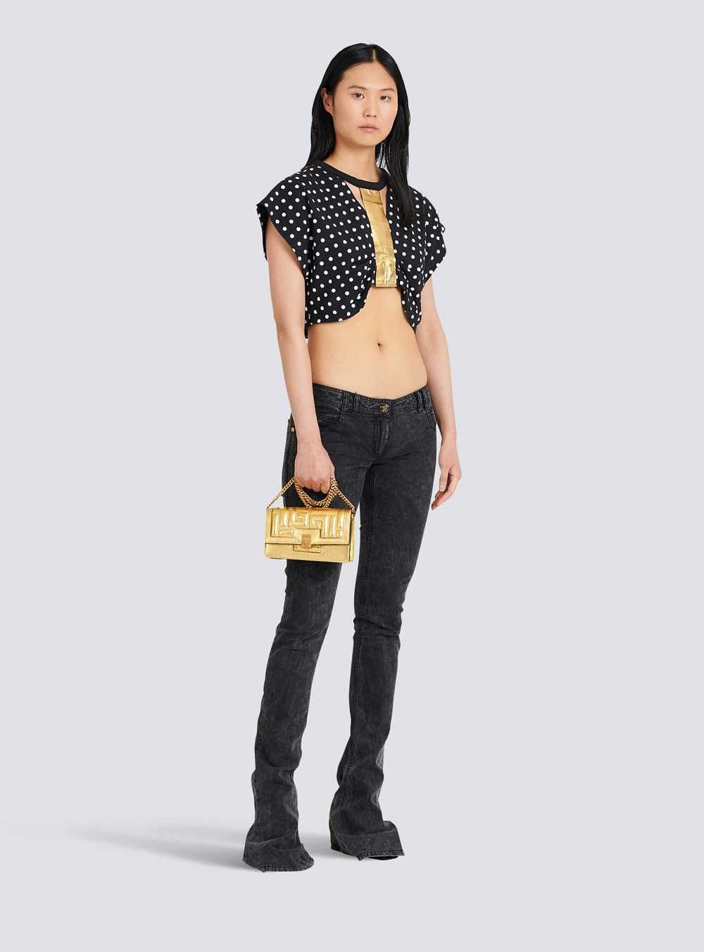 Balmain Cotton Crop Top With Dot Print Black | MSGTIDV-05