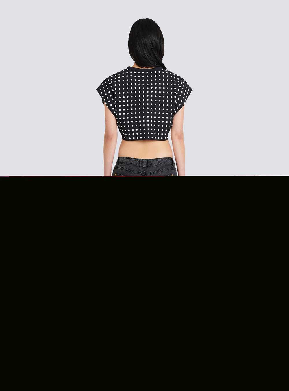 Balmain Cotton Crop Top With Dot Print Black | MSGTIDV-05